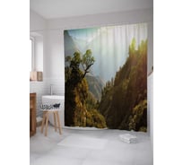 Штора (занавеска) для ванной JoyArty "Вид на горы" из сатена, 180х200 см с крючками, sc_30895