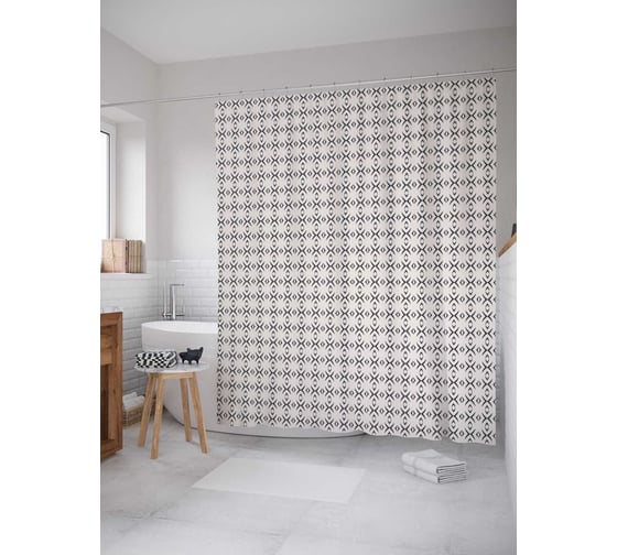 Штора (занавеска) для ванной JoyArty "Клетка виши" из сатена, 180х200 см с крючками, sc_30721 1