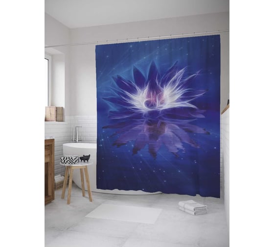 Штора (занавеска) для ванной JoyArty "Сияние лотоса" из сатена, 180х200 см с крючками, sc_35481 1