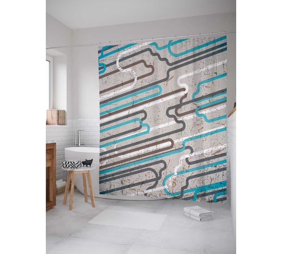 Штора (занавеска) для ванной JoyArty "Линии непонимания" из сатена, 180х200 см с крючками, sc_30407