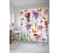 Штора (занавеска) для ванной JoyArty "Рай насекомых" из сатена, 180х200 см с крючками, sc_30431