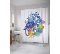 Штора (занавеска) для ванной JoyArty "Акварельный слон" из сатена, 180х200 см с крючками, sc_35404
