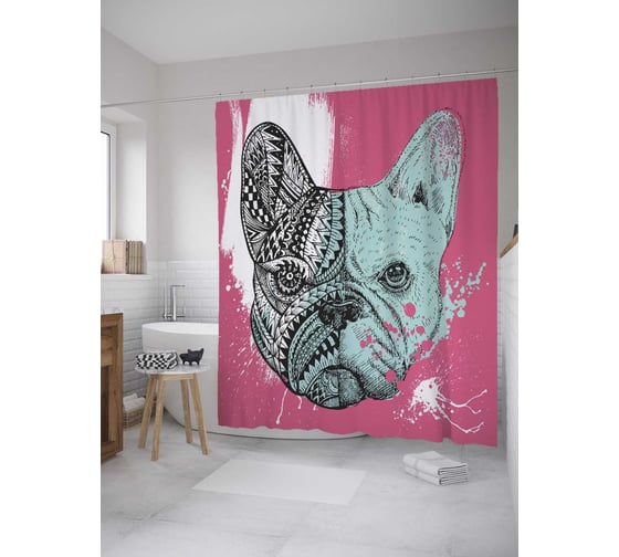 Штора (занавеска) для ванной JoyArty "Полуорнаментный пес" из сатена, 180х200 см с крючками, sc_32785 1