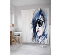 Штора (занавеска) для ванной JoyArty "Портрет девушки в очках" из сатена, 180х200 см с крючками, sc_30773