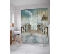Штора (занавеска) для ванной JoyArty "Деревянный мост в облаках" из сатена, 180х200 см с крючками, sc_30975