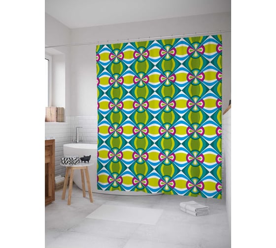 Штора (занавеска) для ванной JoyArty "Геометрическая хаотичная симметрия" из сатена, 180х200 см с крючками, sc_30781 1