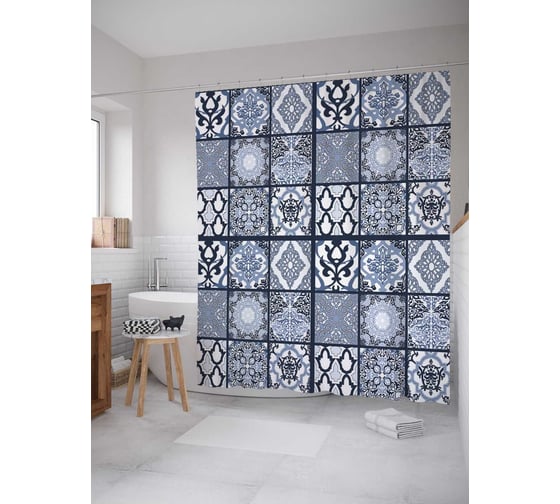 Штора (занавеска) для ванной JoyArty "Орнамент фантазий" из сатена, 180х200 см с крючками, sc_30798 1