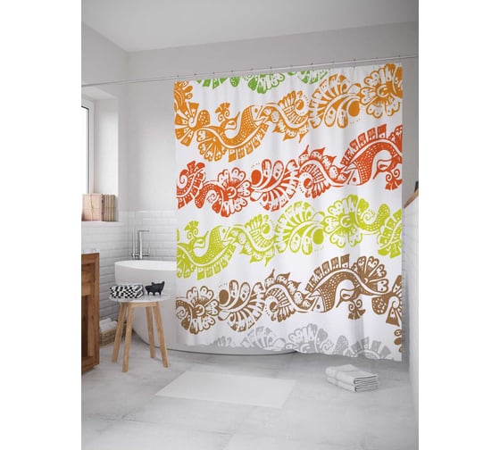 Штора (занавеска) для ванной JoyArty "Цветочные ленты" из сатена, 180х200 см с крючками, sc_30220 1