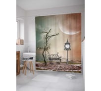 Штора (занавеска) для ванной JoyArty "Витьеватая скамья у воды" из сатена, 180х200 см с крючками, sc_30973