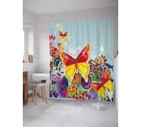 Штора (занавеска) для ванной JoyArty "Разноцветные бабочки" из сатена, 180х200 см с крючками, sc_30789