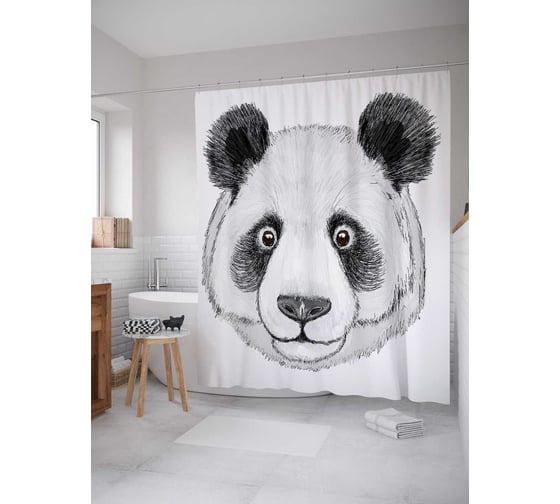 Штора (занавеска) для ванной JoyArty "Нарисованная панда" из сатена, 180х200 см с крючками, sc_30365 1