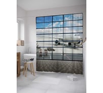 Штора (занавеска) для ванной JoyArty "Окно в аэропорту" из сатена, 180х200 см с крючками, sc_34810