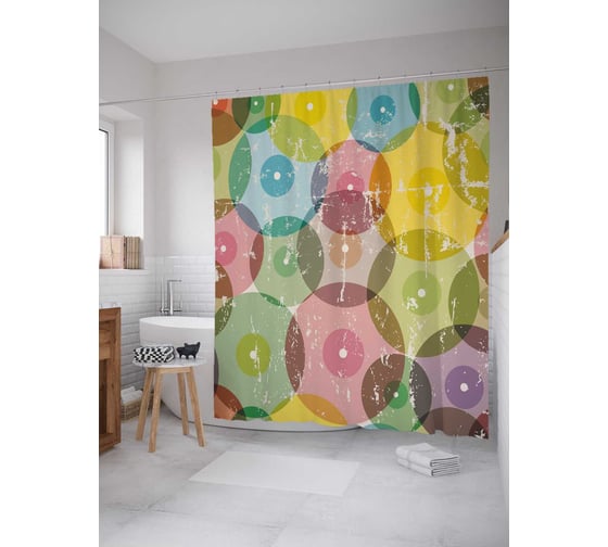 Штора (занавеска) для ванной JoyArty "Потертые круги" из сатена, 180х200 см с крючками, sc_30997 1