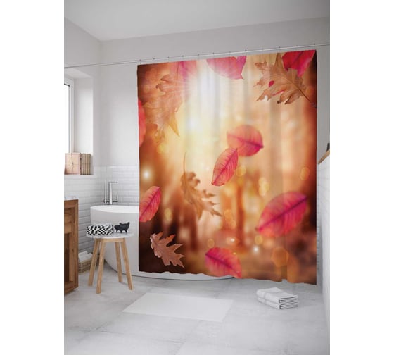 Штора (занавеска) для ванной JoyArty "Мираж с листьями" из сатена, 180х200 см с крючками, sc_3366 1