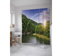 Штора (занавеска) для ванной JoyArty "Радуга на реке" из сатена, 180х200 см с крючками, sc_32789