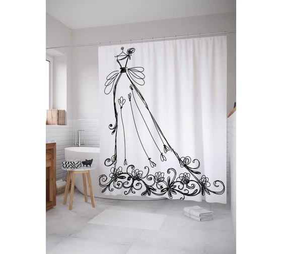 Штора (занавеска) для ванной JoyArty "Желаемое платье" из сатена, 180х200 см с крючками, sc_3167