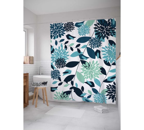 Штора (занавеска) для ванной JoyArty "Птичий слет" из сатена, 180х200 см с крючками, sc_31039 1