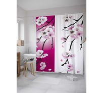 Штора (занавеска) для ванной JoyArty "Сакура" из сатена, 180х200 см с крючками, sc_31032