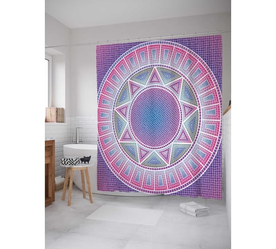 Штора (занавеска) для ванной JoyArty "Звездный орнамент" из сатена, 180х200 см с крючками, sc_30988 1