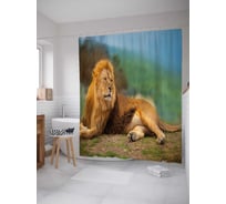 Штора (занавеска) для ванной JoyArty "Отдыхающий лев" из сатена, 180х200 см с крючками, sc_30445