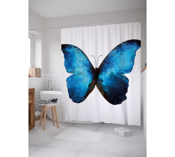 Штора (занавеска) для ванной JoyArty "Бабочка в ночи" из сатена, 180х200 см с крючками, sc_30363 1