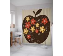 Штора (занавеска) для ванной JoyArty "Яблочные цветочки" из сатена, 180х200 см с крючками, sc_30352