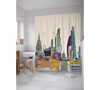 Штора (занавеска) для ванной JoyArty "Городской рисунок в цвете" из сатена, 180х200 см с крючками, sc_30379