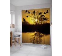 Штора (занавеска) для ванной JoyArty "Вечерний полет птиц" из сатена, 180х200 см с крючками, sc_30801