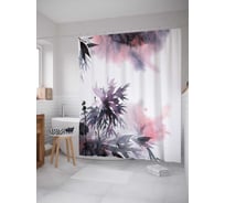 Штора (занавеска) для ванной JoyArty "Акварельные листья бамбука" из сатена, 180х200 см с крючками, sc_30029