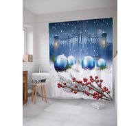 Штора (занавеска) для ванной JoyArty "Елочные шары у ворот" из сатена, 180х200 см с крючками, sc_5686