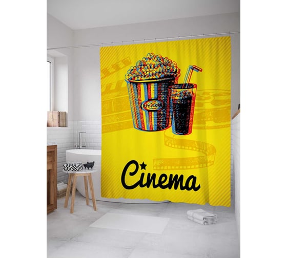 Штора (занавеска) для ванной JoyArty "Поп-корн и кола" из сатена, 180х200 см с крючками, sc_30413 1