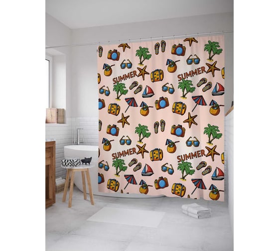 Штора (занавеска) для ванной JoyArty "Летнее разнообразие" из сатена, 180х200 см с крючками, sc_30473 1