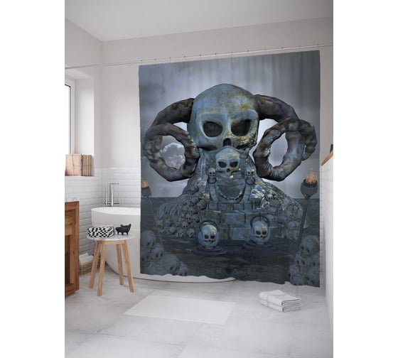 Штора (занавеска) для ванной JoyArty "Фантастический череп" из сатена, 180х200 см с крючками, sc_30790