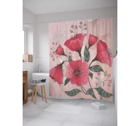 Штора (занавеска) для ванной JoyArty "Раскрывающийся букет" из сатена, 180х200 см с крючками, sc_30931