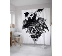 Штора (занавеска) для ванной JoyArty "Жуткий самурай" из сатена, 180х200 см с крючками, sc_31010