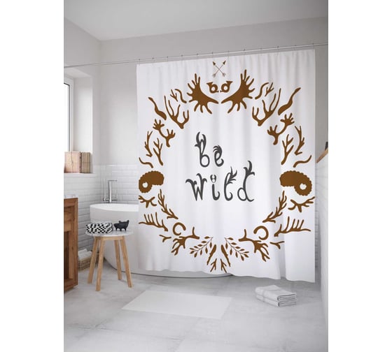 Штора (занавеска) для ванной JoyArty "Будь диким" из сатена, 180х200 см с крючками, sc_37628 1