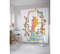 Штора (занавеска) для ванной JoyArty "Слуэт девушки в цветочной рамке" из сатена, 180х200 см с крючками, sc_30505