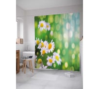 Штора (занавеска) для ванной JoyArty "Милые ромашки" из сатена, 180х200 см с крючками, sc_30348