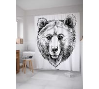 Штора (занавеска) для ванной JoyArty "Эскиз медведя" из сатена, 180х200 см с крючками, sc_30837