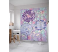 Штора (занавеска) для ванной JoyArty "Спирали с цветами" из сатена, 180х200 см с крючками, sc_30900