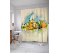 Штора (занавеска) для ванной JoyArty "Город на воде" из сатена, 180х200 см с крючками, sc_30380