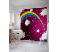 Штора (занавеска) для ванной JoyArty "Космическая радуга" из сатена, 180х200 см с крючками, sc_30497