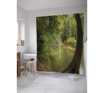 Штора (занавеска) для ванной JoyArty "Озеро в старом лесу" из сатена, 180х200 см с крючками, sc_32699