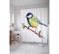 Штора (занавеска) для ванной JoyArty "Синица на ветке" из сатена, 180х200 см с крючками, sc_30346