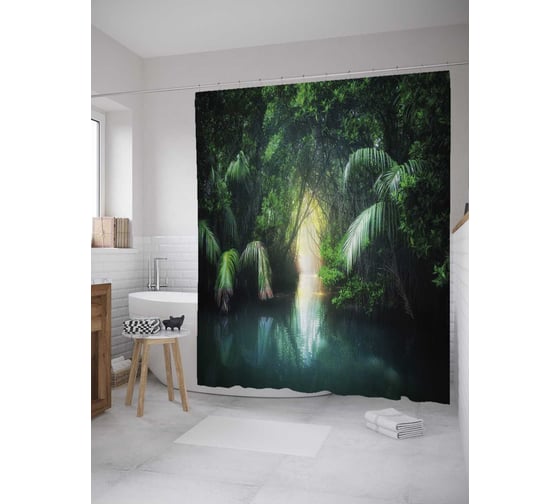 Штора (занавеска) для ванной JoyArty "Просвет в лесу" из сатена, 180х200 см с крючками, sc_32711 1