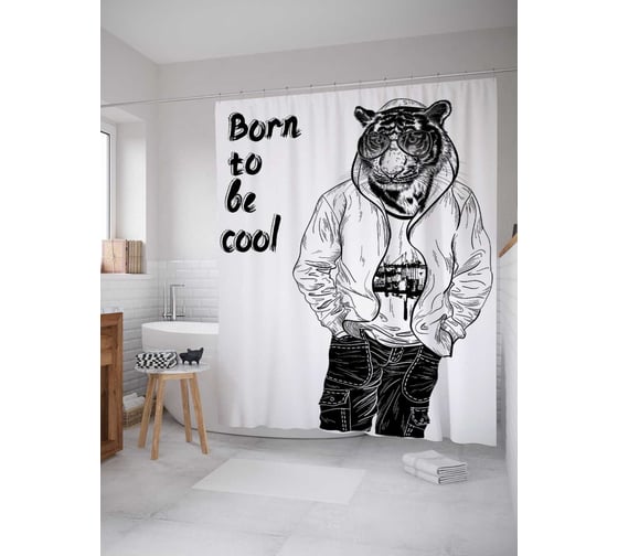 Штора (занавеска) для ванной JoyArty "Рожден быть крутым" из сатена, 180х200 см с крючками, sc_30411 1