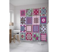 Штора (занавеска) для ванной JoyArty "Квадратный пэчворк" из сатена, 180х200 см с крючками, sc_35743