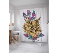 Штора (занавеска) для ванной JoyArty "Кот с перьями" из сатена, 180х200 см с крючками, sc_30289