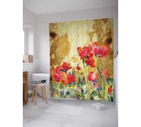 Штора (занавеска) для ванной JoyArty "В цветочных далях" из сатена, 180х200 см с крючками, sc_30856