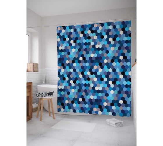 Штора (занавеска) для ванной JoyArty "Шестиугольная пикселизация" из сатена, 180х200 см с крючками, sc_30552 1